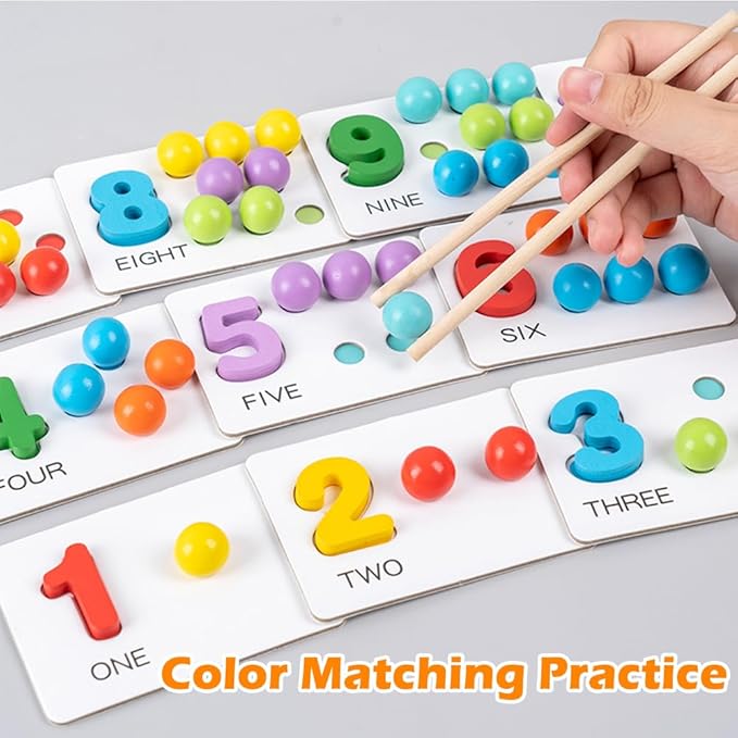 Montessori Arithmetic Math Toy Set, Toddler Wooden Montessori Toys for 2 3 4 5 6 Years Old, Number Cognitive Clip Bead Matching Game, Boy Girl Birthday Gift