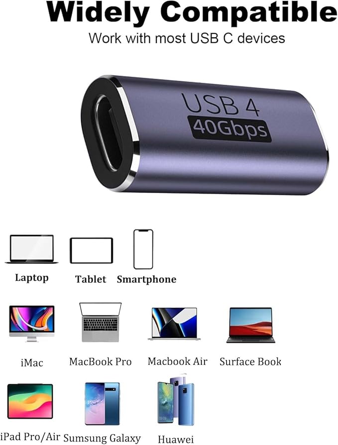 3pack usbc Female to Female Adapter - USB C Coupler with 240W Fast Charging & 40Gbps Data Transfer, Type c Extender with 8k@60hz Video, Compatible for MacBook, ipad, Thunderbolt 4/3