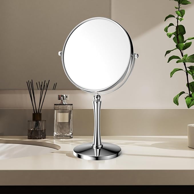 Nicesail 8” Desk Vanity Mirror, Personal Makeup Mirror Double-Sided with 1X/10X Magnification Magnified Mirror, Makeup Mirror for Home Hotel Desktop, Small Vanity Mirror, Chrome 10X