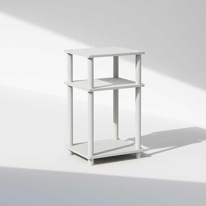 Furinno JUST Side Table, 3-Tier End Table, Open Shelves Night Stand, Bedside Table, Toolless Assembly, for Living Room, Bedroom, Bathroom, White