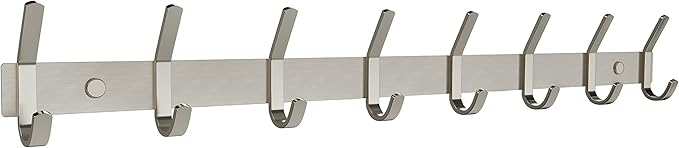 Coat Rack Wall Mount – Brushed Nickel 24 Inch Stainless Steel Hook Rail with 8 Heavy Duty Double Coat Hooks – Wall Mounted Coat Hanger for Entryway, Bathroom, Bedroom, Towel, Hat Organizer