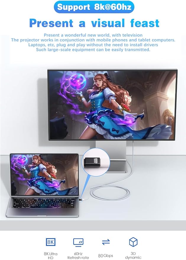 Duttek 80G USB C Extender Adapter, USB C Male to Female Adapter Connector 240W PD & 8K Video Compatible with Thunderbolt 5 Cable for Steam Deck, ROG Ally, Switch, Notebook, PC, Tablet, Phone 2 Pack