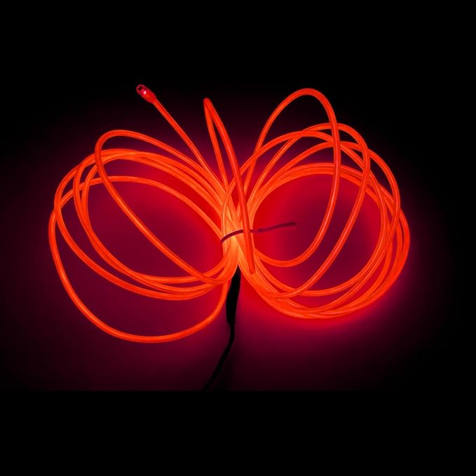 MaxLax EL Wire Red, 9.8ft/3m Portable Battery Pack Neon Light Strip 360° Cuttable Glowing Rope Lights for Parties, Halloween, DIY Decoration