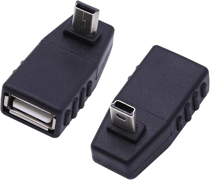 90 Degree Mini USB to USB A OTG Adapter,Down Angle Mini USB 5-Pin Type B Male to USB Type A Female Adapter Converter for Digital Cameras,Black(2 Pack,Down)