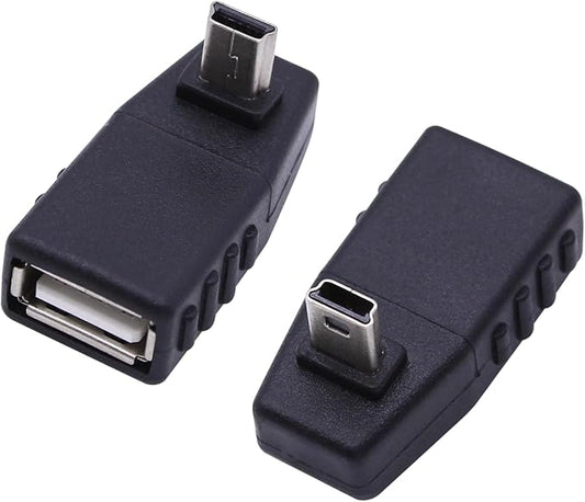 90 Degree Mini USB to USB A OTG Adapter,Down Angle Mini USB 5-Pin Type B Male to USB Type A Female Adapter Converter for Digital Cameras,Black(2 Pack,Down)