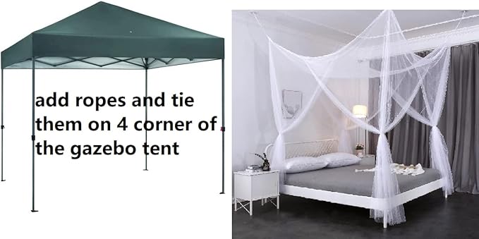 OctoRose Four Post Mosquito Net for Bed Canopy -Fits Queen, King, California King Beds-Indoor & Outdoor Use- Black