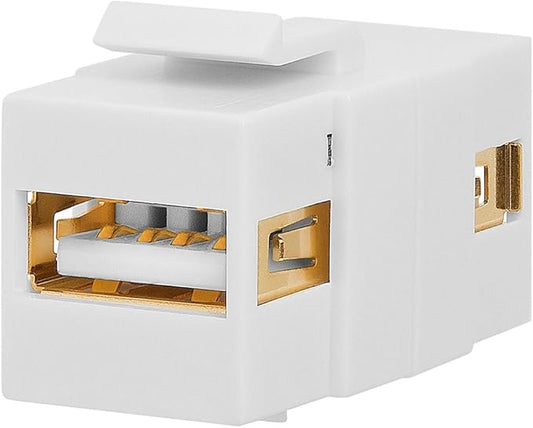 Cmple - USB 2.0 Keystone Jack A Female to A Female Coupler Extension Keystone Jack Adapter Flush Type, USB Type-A to USB Type-A Female Adapter - White