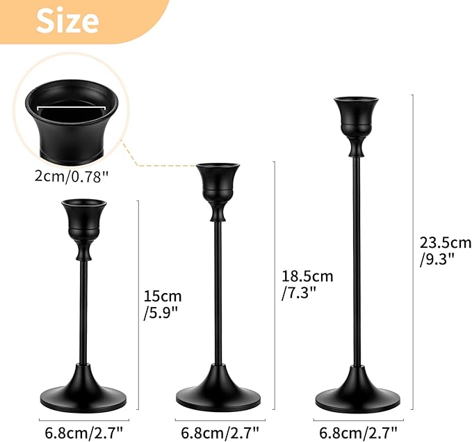 Nuptio Black Candle Holder Candlestick Holders Candle Sticks Holder Tapered Candle Holder Gothic Taper Candle Holders for Halloween Christmas Party Mantel Dinner Home Decoration 2 Sets(6 Pcs)