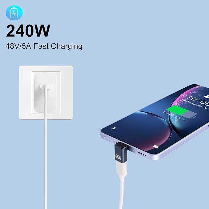 Poyiccot 2-Pack USB C 90 Degree Adapter [80Gbps/240W PD/8K@60Hz] Up & Down Angled 90 Degree USB C Adapter Type C Extender Support Thunderbolt 5/4 for iPhone 15, MacBook, Steam Deck, Switch