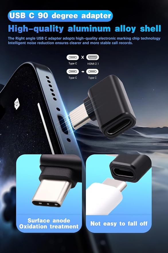 Duttek 80Gbps Right Angle USB-C Adapter, Up to [8K@60Hz Video, 240W Charging, 80Gbps Data Transfer] 90 Degree USB C Extender Adapter for Thunderbolt 5/4, iPhone 16, Steam Deck 2 Pack