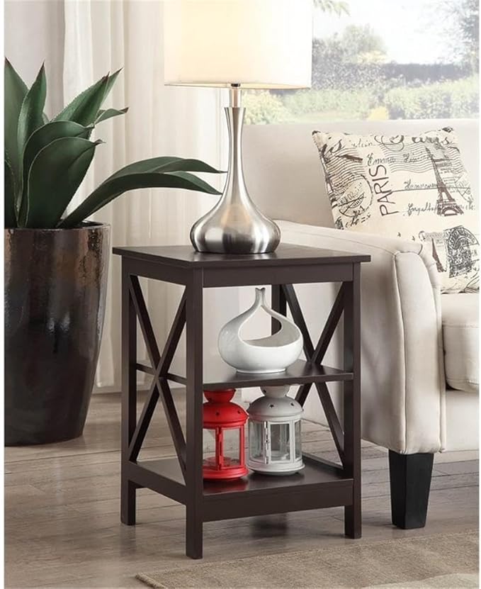 Convenience Concepts Oxford End Table 15.75" - Modern Living Room Table with Storage Shelves, Transitional Nightstand Side Table for Home Decor and Display, Espresso