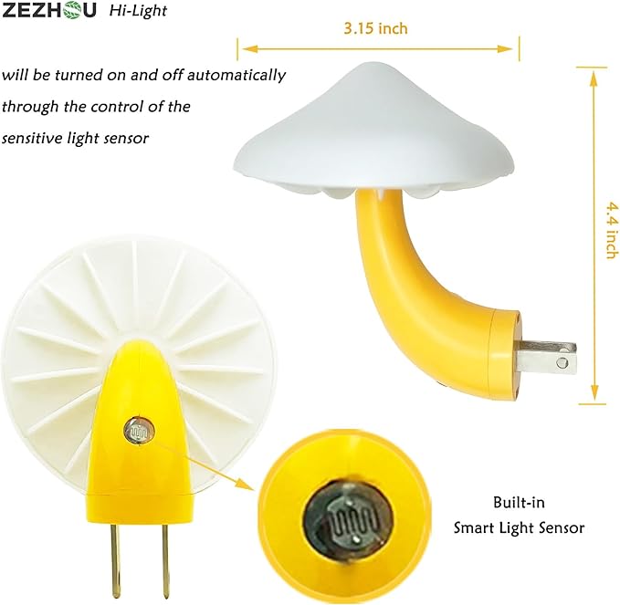 Night Lights Plug into Wall - Sensor LED Mushroom Light, Cute Energy Saving Mushroom Lamp for Adults Kids Living Room Bedroom Kitchen, Bathroom Toilet, Stairs, Hallway Corridor, Gift Ideal, Warm White