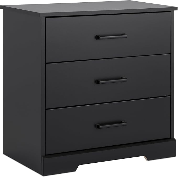 Prepac Rustic Ridge Farmhouse Nightstand Bedside Table, Black Nightstand for Bedroom, End Table with 3 Drawers 16.25"D x 27.5"W x 26.75"H