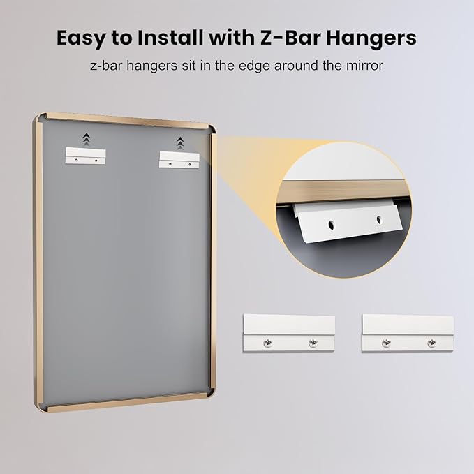 LOAAO 60”X28” Gold Bathroom Mirror, Rounded Rectangle Gold Frame Mirror, Brushed Gold Bathroom Vanity Mirror Wall-Mounted, Anti-Rust, Tempered Glass, Hangs Horizontally or Vertically