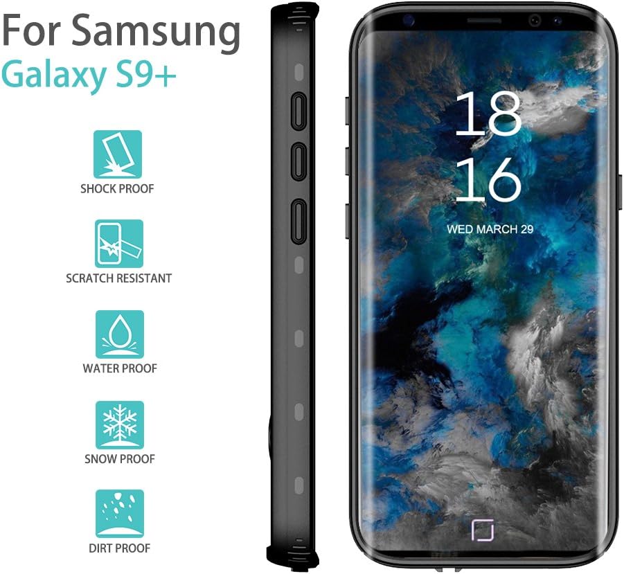 Galaxy S9+ Plus Waterproof Case with Built-in Screen Protector, Full Body Shockproof Rugged Case, Black