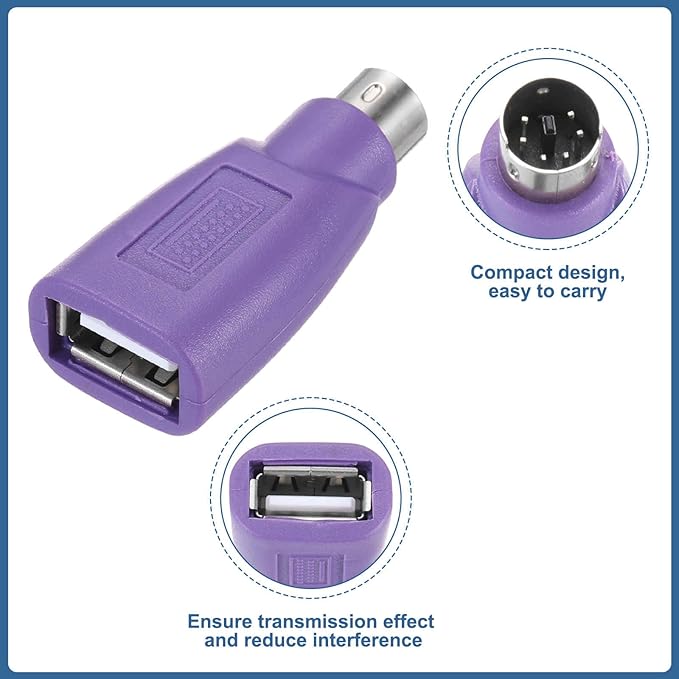 MECCANIXITY 2 Pcs PS/2 to USB Port, PS/2 Male to USB Female Adapter for Wired Mouse Keyboard Desktop PC Laptop Notebook, Green/Purple