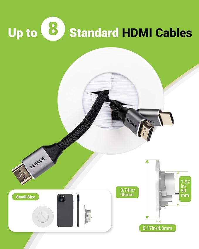 in Wall Cable Management Kit for Wall Mounted TV, Slim Round Wall Cable Pass Through with Hole Saw Drill Attachment for Easy Installation, White 2-Pack
