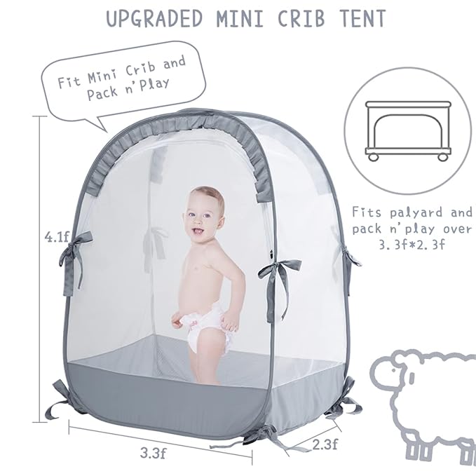 Pack N Play Tent, Baby Pop Up Crib Tent to Keep Baby in, Crib Net for Pack and Plays, Mini Cribs & Play Yards (39.6" L x 27.6" W x 49.2" H)