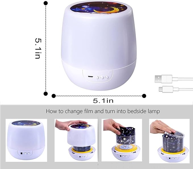Kids Night Light Projector - USB Star Light Projector with 360 Rotation, 7 Sets of Film