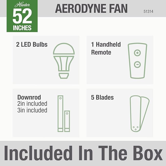 Hunter 51314 Aerodyne Ceiling Fan 52 inches Matte Black