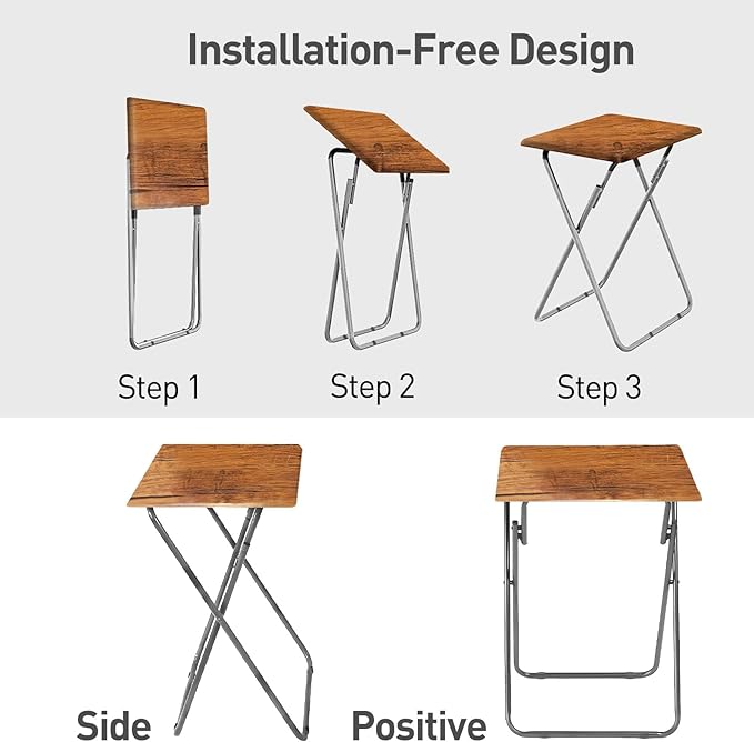 Garden 4 you Folding TV Tray Table Set of 2, TV Dinner Table with Sturdy MDF Top, Eating Trays for Living Room with No Assembly Required (Yellow Brown, 2PCS)
