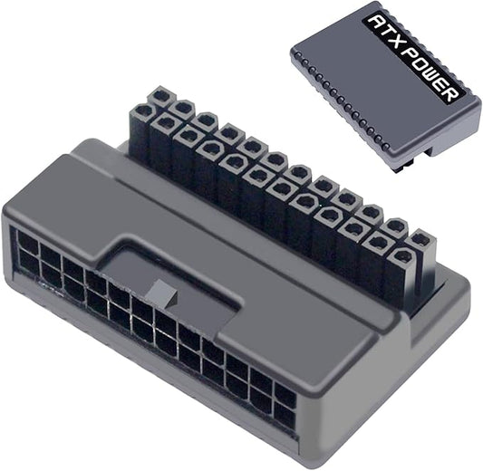 WLGQ ATX 24 Pin 90 Degree Right Angle Male to Female Adapter, Protective Shell for PC Motherboard Power Supply