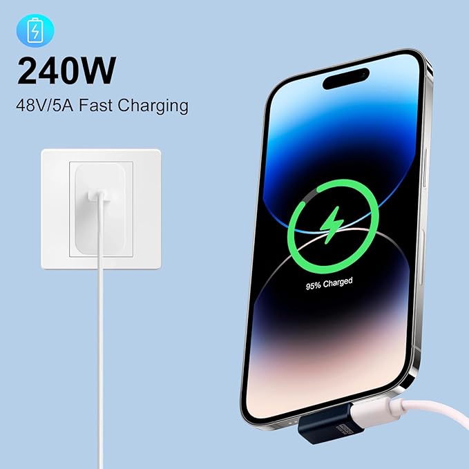 Poyiccot 2-Pack Right Angle USB C Adapter, 80Gbps/240W PD/8K@60Hz, USB C Right Angle Adapter 90 Degree Type C Extender Support Thunderbolt 5/4 for iPhone 15, MacBook, Steam Deck, Switch