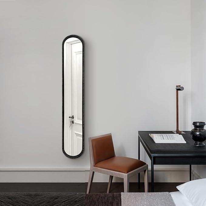Long Narrow Decorative Wall Mirror, Skinny Oval Mirror for Entryway Living Room Bath Decor,Metal Frame with Beaded Decor Mirrors,7.9X 44
