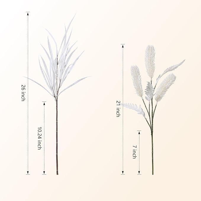 7 PCS Artificial Fall Stem Fake Plants, 26 in Fake Leaves Autumn Greenery Branches White Flowers Faux Foliage DIY Stems for Vase Thanksgiving Home Kitchen Office Indoor Centerpiece Table Decoration