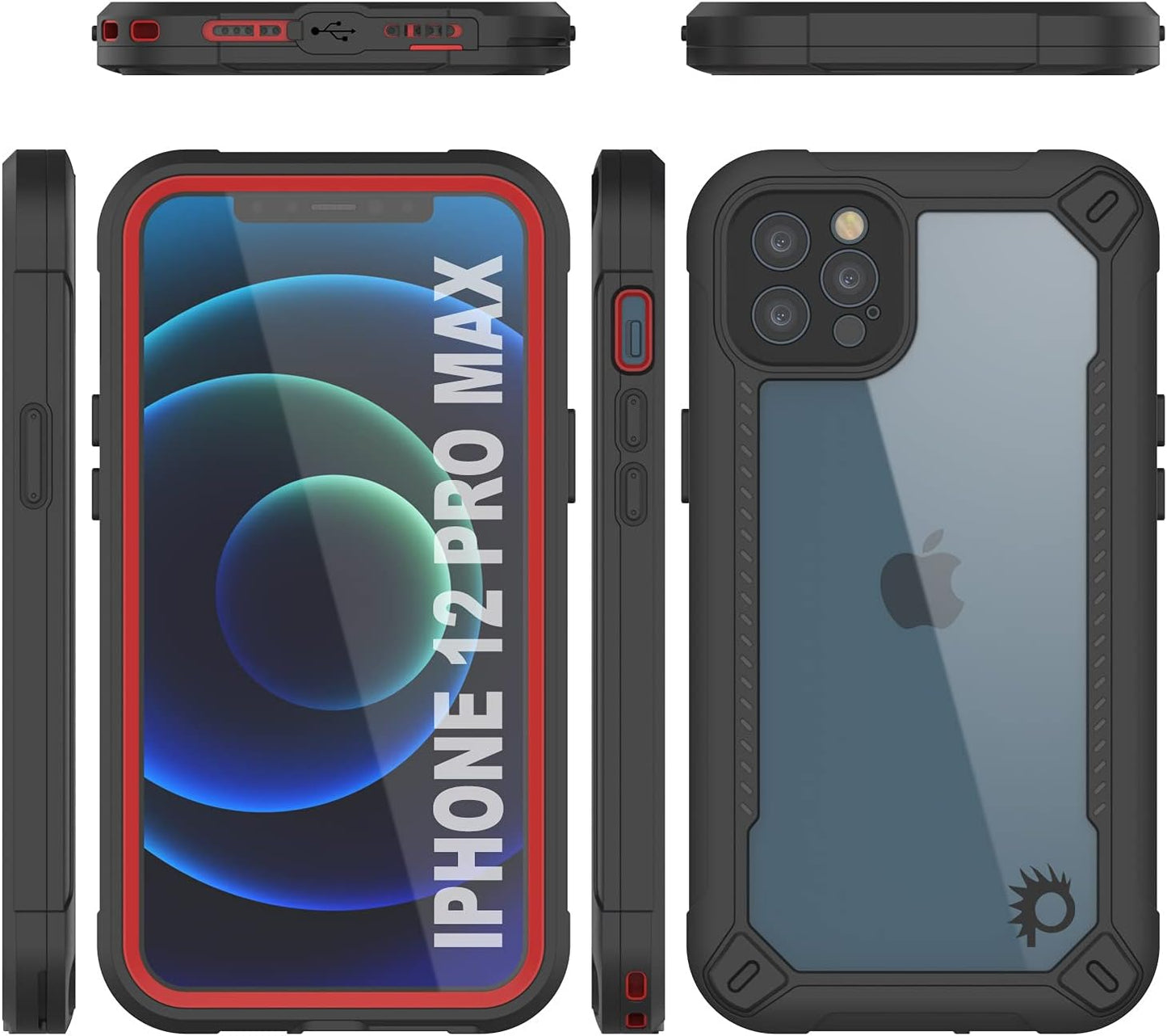 Punkcase Waterproof Case for iPhone 12 Pro Max [Maximus Series][Slim Fit][IP68 Certified] Clear Armor Cover with Screen