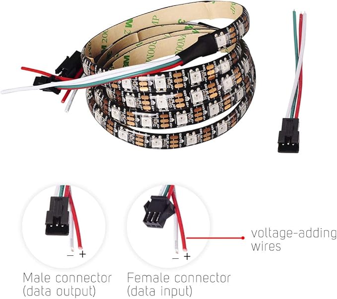 BTF-LIGHTING WS2812B RGB ECO LED Strip, Chasing Effects 5050SMD Individually Addressable 3.3FT 60Pixels/m Flexible Dream Color IP65 for Bedroom DIY Projects DC5V(No Adapter or Controller)