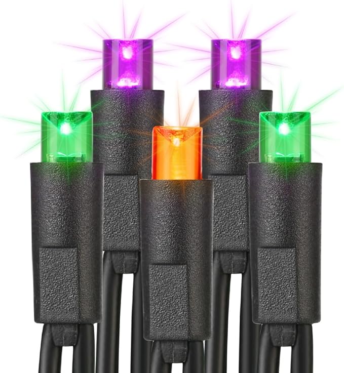 Brizled Purple Orange Green Halloween Lights, 33ft 100 LED 5MM Wide Angle Halloween String Lights, 120V UL Certified Connectable Mini Light Set for Indoor Outdoor Home Garden Patio Yard Party Decor