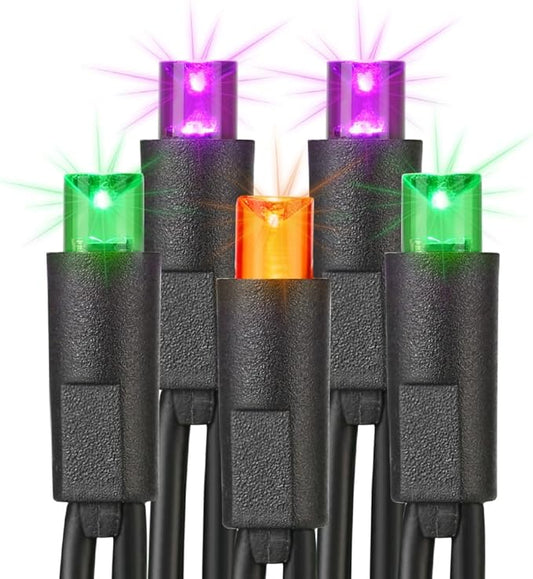 Brizled Purple Orange Green Halloween Lights, 33ft 100 LED 5MM Wide Angle Halloween String Lights, 120V UL Certified Connectable Mini Light Set for Indoor Outdoor Home Garden Patio Yard Party Decor