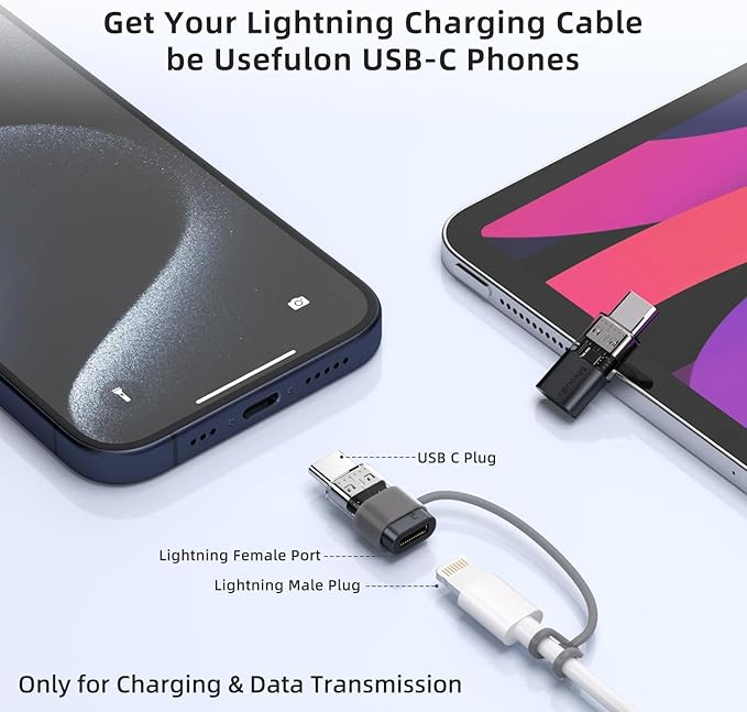 4 Pack Lightning to USB C Charging Adapter for iPhone 16/16Pro/15/15Pro/15Pro Max, iPad Pro/Air 5, Galaxy S24, USB C Male to Lightning Female Fast Charging & Data Transfer Adapter, Not for Audio/OTG