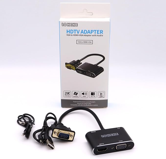 VGA to HDMI VGA, VGA to HDMI VGA Adapter with Audio Cable and USB Cable for Computer, Desktop, Laptop, PC, Monitor, Projector, HDTV