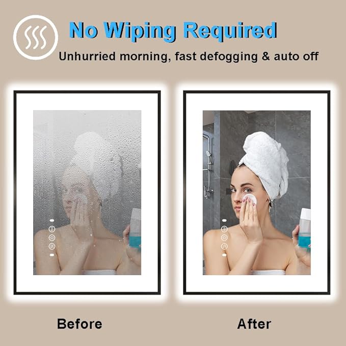 20 x 28 Inch LED Bathroom Mirror with Lights, Front & Back Lit Mirrors for Bathroom Wall Mount, Aluminum Black Frame Decor, Anti-Fog, Dimmable 3 Colors, Shatter-Proof Tempered Glass, Motion Sensor