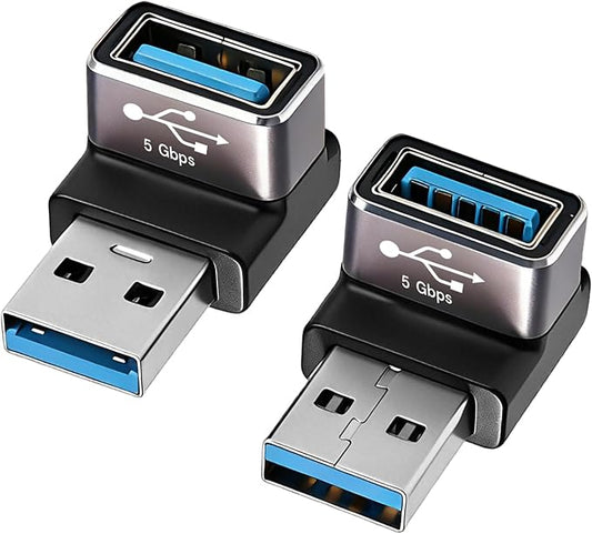 90 Degree USB 3.0 Adapter, Right Angle USB A Male to Female, 2-Pack on to go (OTG), 5Gbps Data Sync, Black, for PC, Laptop, Mouse, Keyboard