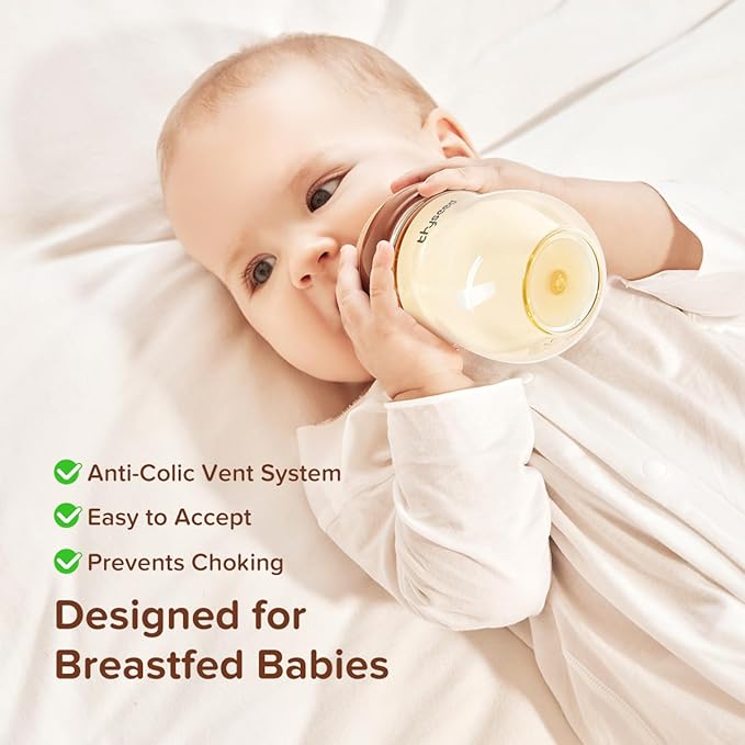 Thyseed PPSU Natural Anti-Colic Baby Bottles | Newborn Breast Like Nursing Bottle for Breastfed Babies with Nipple(3-7 Months),8oz,1pack