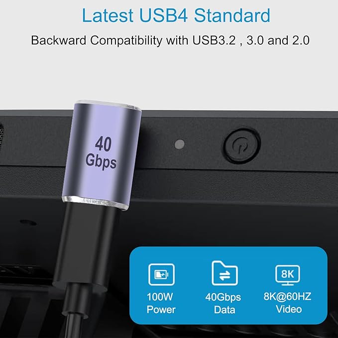 4pcs 90 Degree Right Angle USB C Male to Female Adapter/Connector, USB Type C Adapter Extender Support 100W, 40Gbps, 8K@60Hz for Steam Deck, MacBook,Thunderbolt ect(Up and Down Bend)