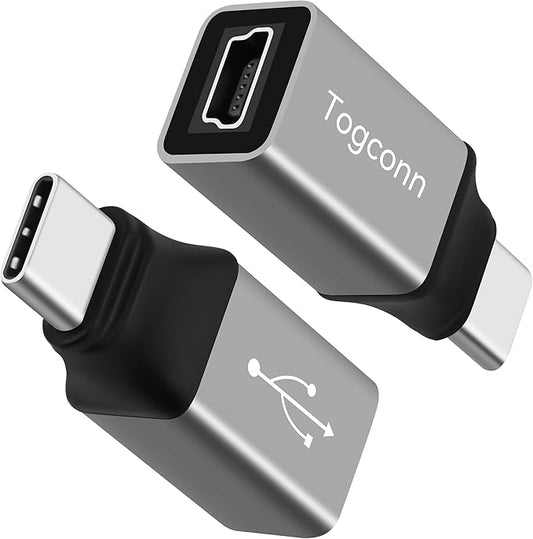Mini USB to USB C Adapter 2 Pack, Mini USB (Female) to USB Type-C (Male) Converter Connector,Support Charging & Data Transfer Compatible with Samsung Galaxy S10/S9, Note 9/8 and More USB Type-C device