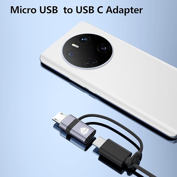 USB C to Micro USB Adapter, 2 Packs, Supports 18W Fast Charging and Data Transfer, Suitable for USB C Socket to Micro Plug Adapter, not Suitable for Headphones, Gray