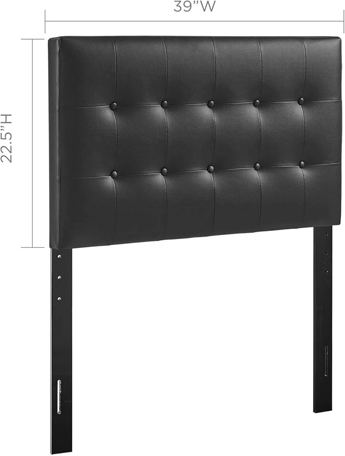 Modway Emily Tufted Button Faux Leather Upholstered Twin Headboard in Black