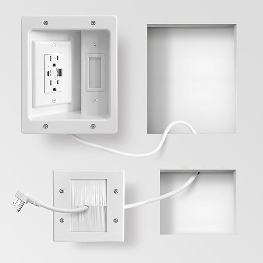 in-Wall TV Cable Management Kit with Power, Dual Outlets, USB-A & USB-C Ports, 9ft/109in Cord, Includes Wall Cutting Tools, Hide TV Wires for Clean Home Theater Setup