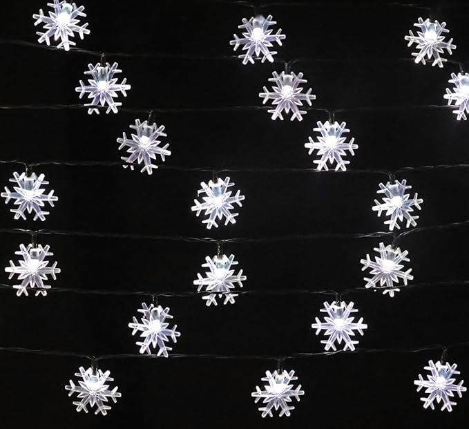 Solar Christmas Snowflake String Lights 36ft 60 LED 8 Modes Solar Fairy Outdoor Waterproof Powered String Lights for Garden Patio Yard Home Christmas Tree Parties(White-Snowflake-60LED)