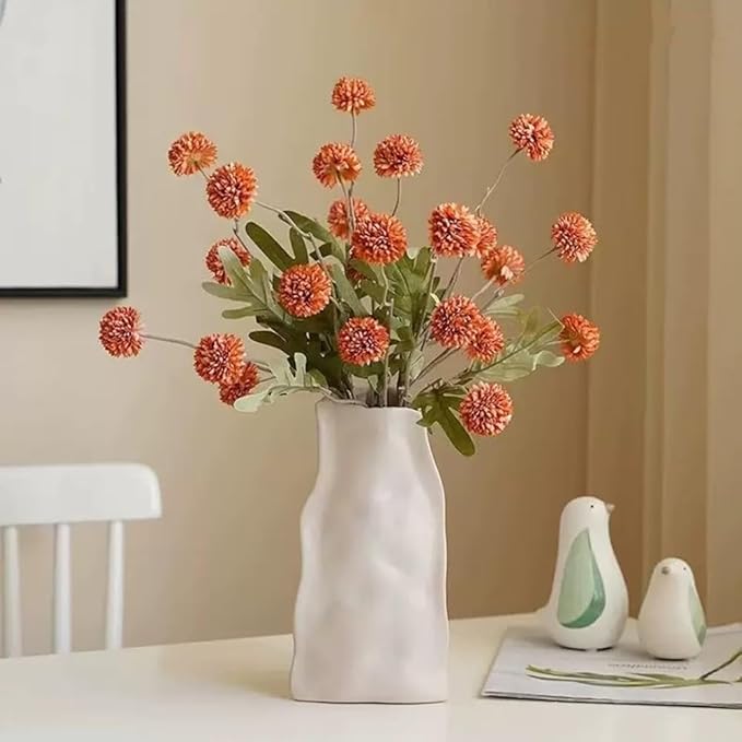 Artificial Flowers for Vases 20.5 Inch 10 Stems， Silk Dried Fake Mums Bouquet Indoor Faux Floral Arrangements for Decoration (Orange)