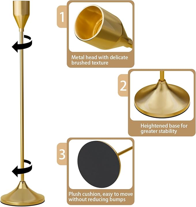 Brass Gold Metal Taper Candle Holder, Vintage Candlestick Holders, Candle Sticks Holder Decor for Wedding Wedding, Dinning, Party, Fits 3/4 inch Thick Candle&Led Candles (Set of 6 Pcs)