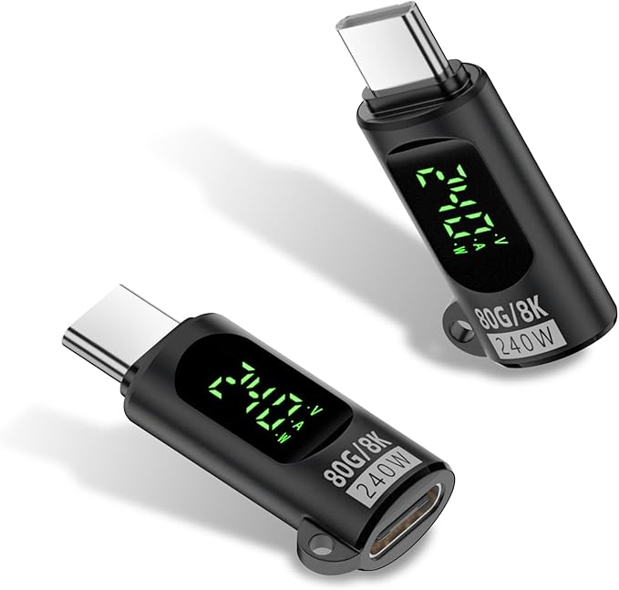 Duttek 80Gbps USB C Adapter with Digital Display, Thunderbolt 4 Connector 240W, 8K@60Hz, USB C Watt Meter Display Adapter for iPhone 16/15 Series,Thunderbol5/4/3, Game Controller, Black (2-Pack)
