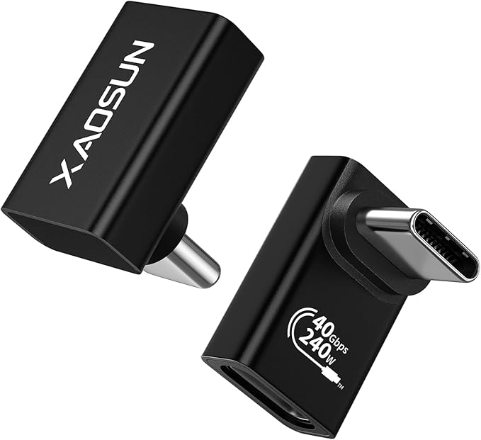 XAOSUN USB C 90 degree adapter 40Gbps, 240W USBC Angle adapters, thunderbolt 4 right angle adapter Compatible with Thunderbolt 4 for Steam Deck, ROG Ally, MacBook, Switch, iPhone 17/16, Black (2-Pack)