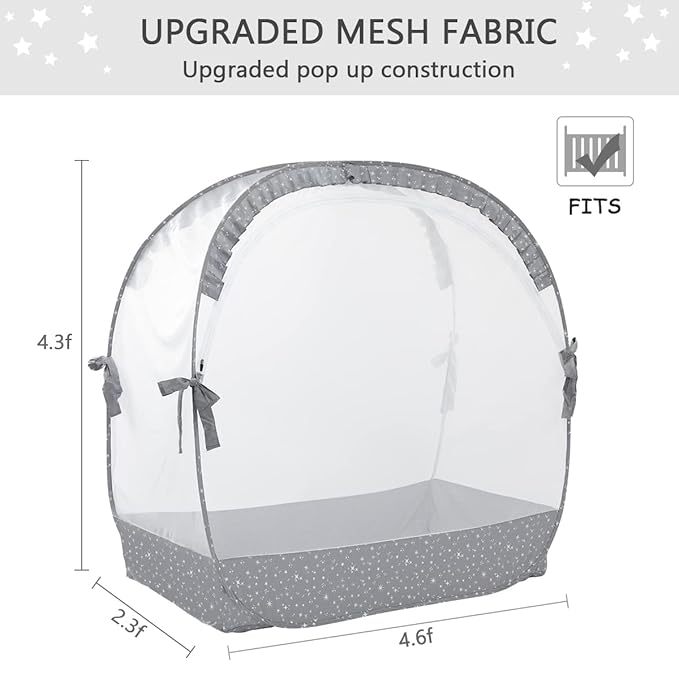 Pop Up Baby Crib Tent, Crib Net Canopy to Keep Baby in, Crib Mosquito Net with Viewing Window, Soft Mesh Cover & Pop Up Structure
