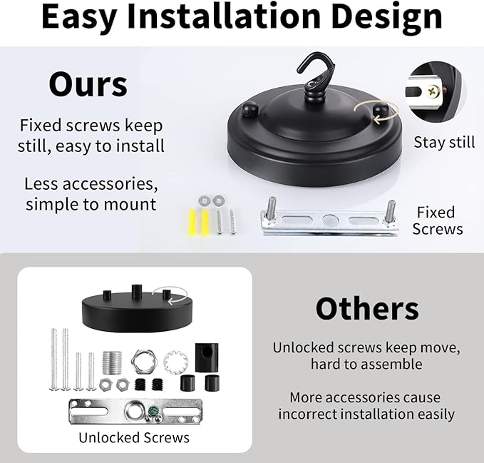 Light Canopy Kit, 6IN Chandelier Kit with Hook, Matte Black Ceiling Metal for Pendant Light, Chandelier, Grow Plant, Max Load 33LBS